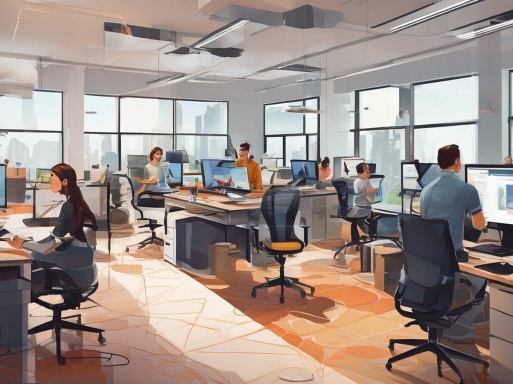 modern office with web designers working on computers